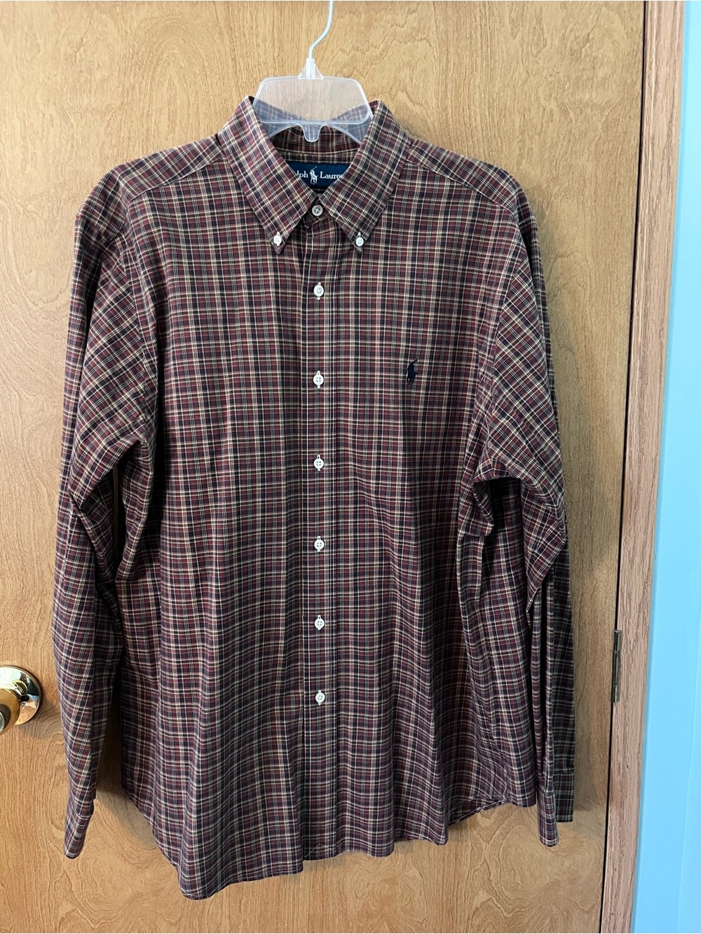 Ralph Lauren Men Classic Fit Brown / Tan Plaid Button-Down Shirt Size Large EUC